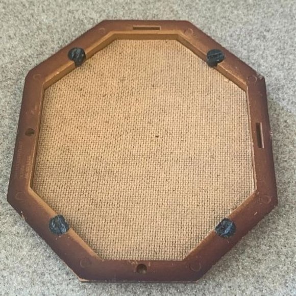 Vintage Faux Wood Grain Octagonal Picture Frame With Gold Accent Trim 8 X 6 Made - Picture 3 of 5